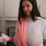 Ample Boob Indian doing the washing up gets wet t shirt